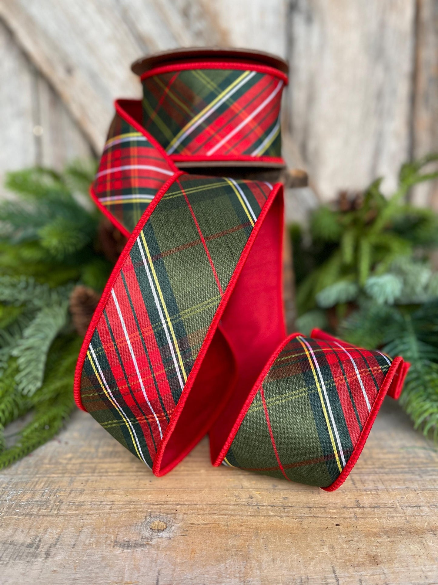 2.5" Christmas Plaid Ribbon, Green Plaid Ribbon, Traditional Christmas Ribbon