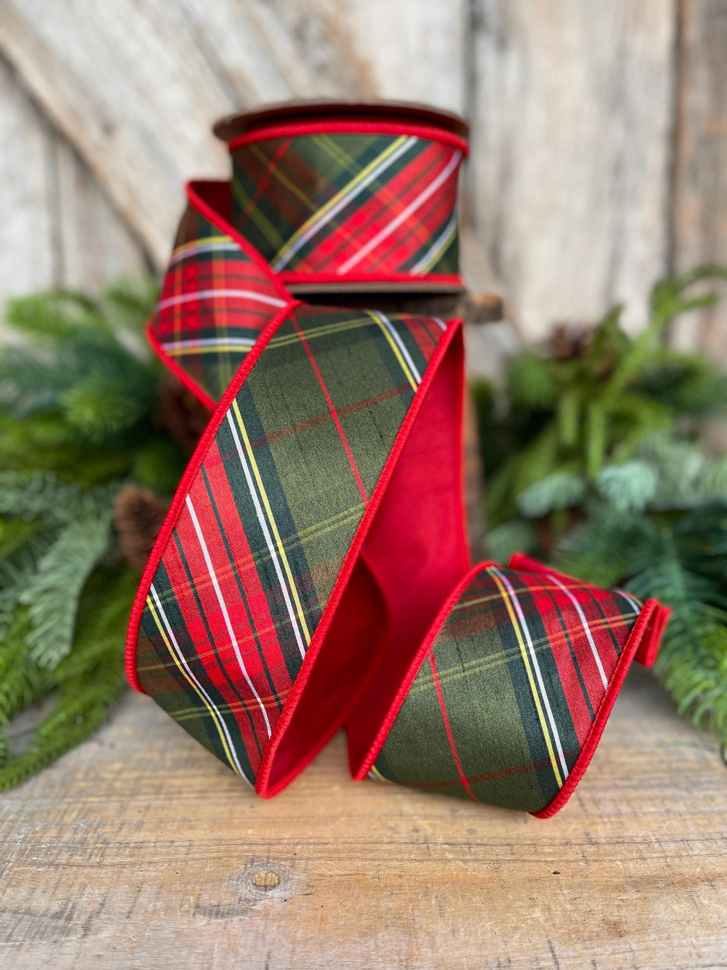 2.5" Christmas Plaid Ribbon, Green Plaid Ribbon, Traditional Christmas Ribbon