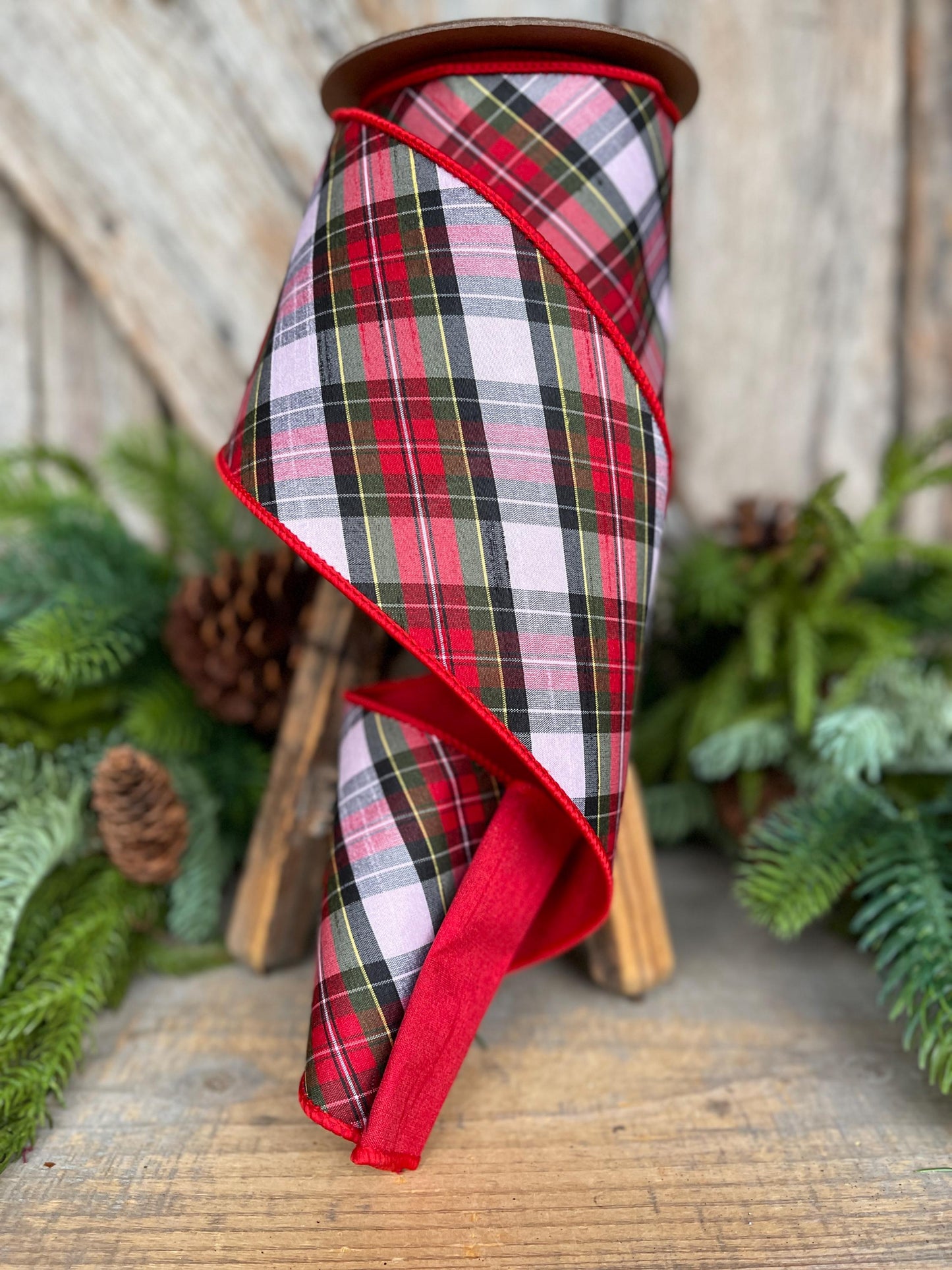 4" Traditional CHristmas Plaid, Wired Ribbon, Red Blue Chirstmas Plaid RIbbon, RIbbon for Treee, Christmas Plaid