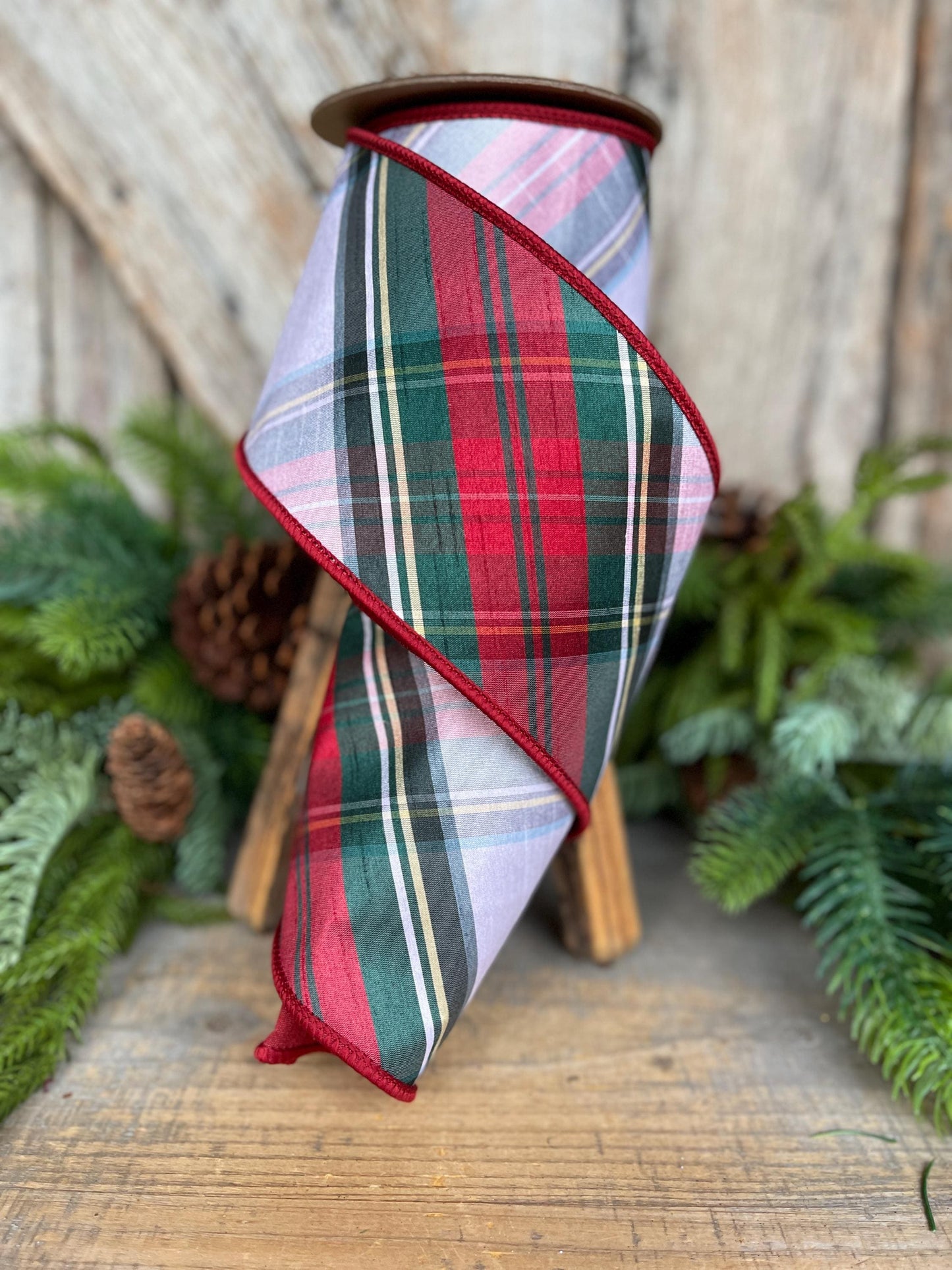 4" Traditional CHristmas Plaid, Wired Ribbon, Chirstmas Plaid RIbbon, RIbbon for Treee, Christmas Plaid