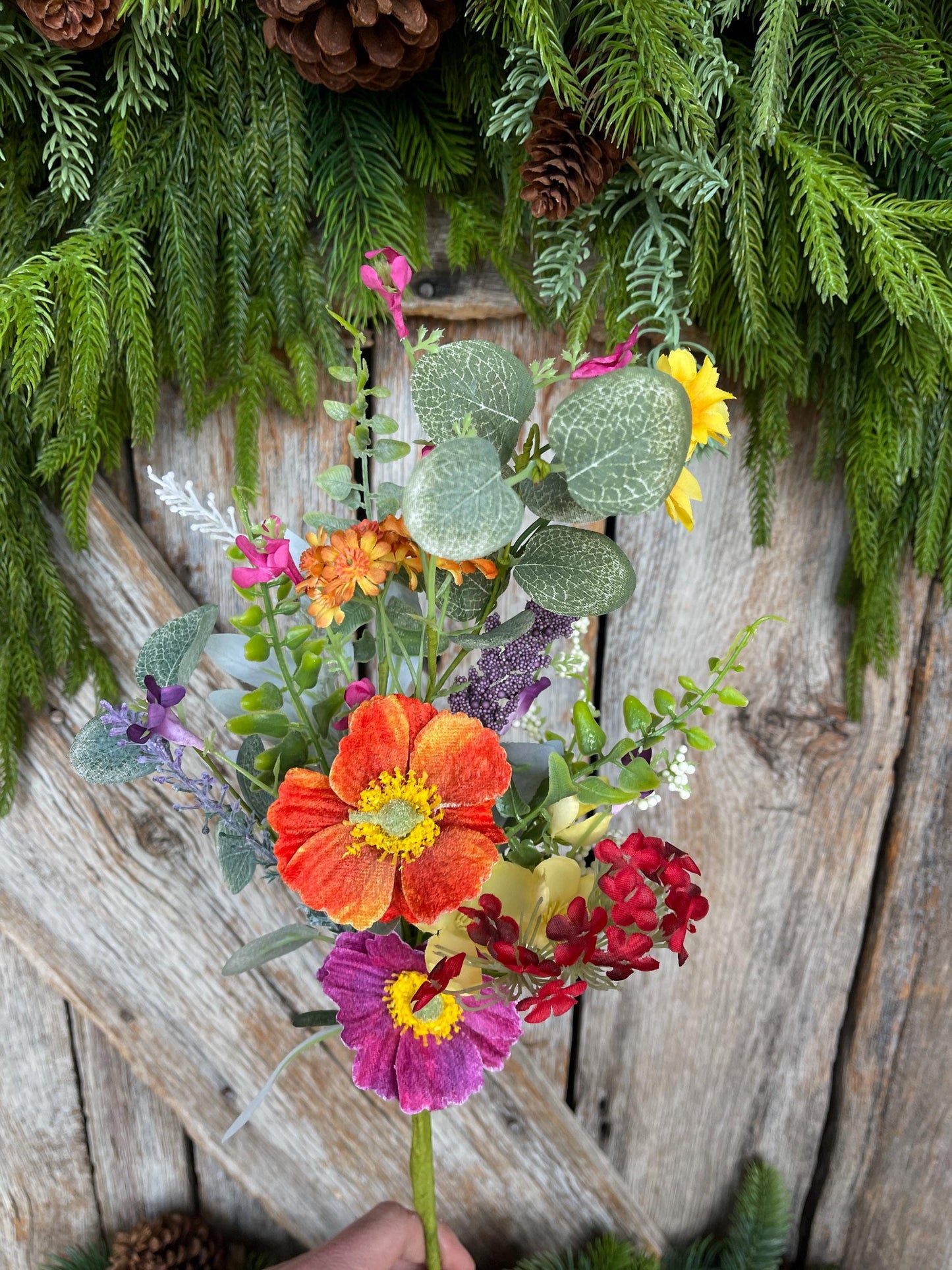 18" Spring Floral Bush, Bright Floral Spray, Mixed Poppy, Wildflowers