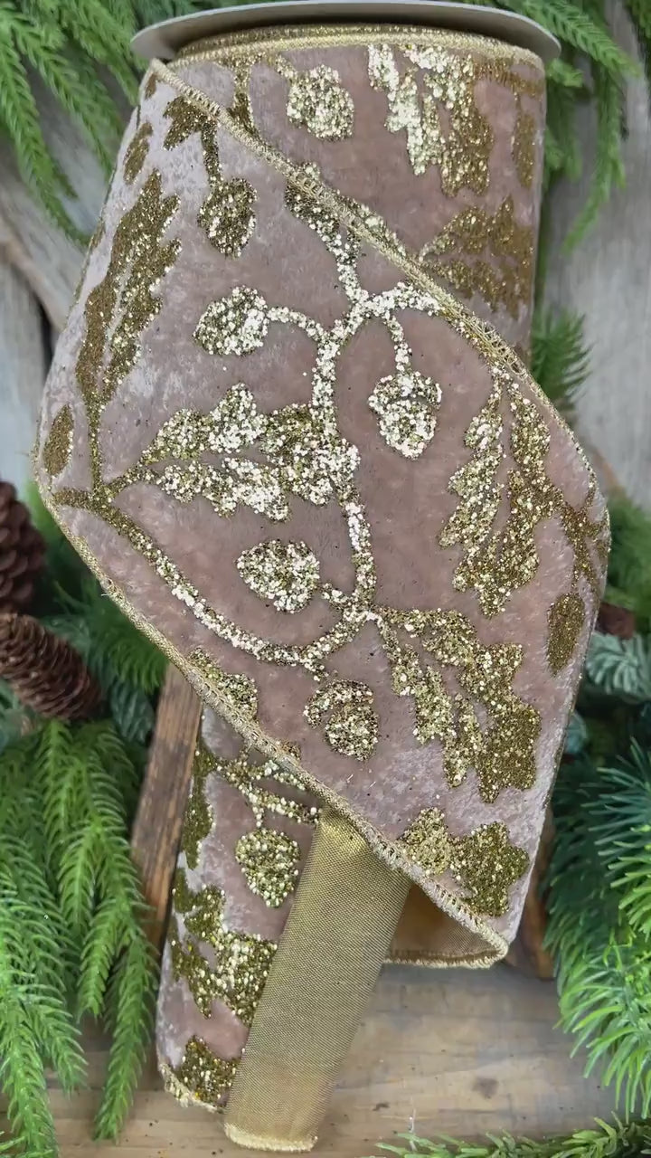 4" Golden Oak Velvet Ribbon, Christmas Ribbon