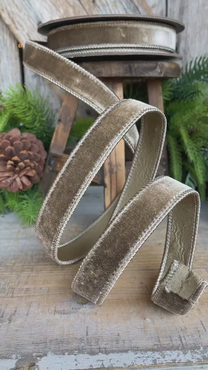 1” Mink Velvet Ribbon, Mocha Velvet ribbon, Christmas Ribbon