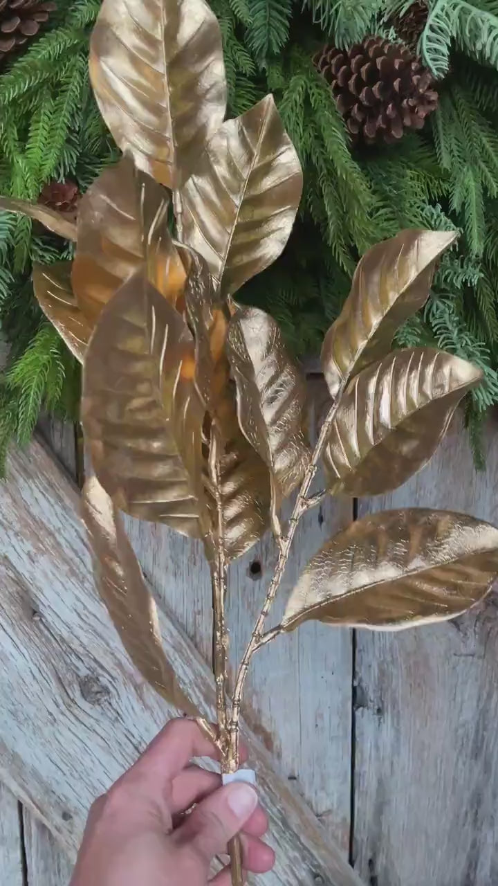 28" Metallic Gold Magnolia Leaf Spray, Christmas Tree Spray