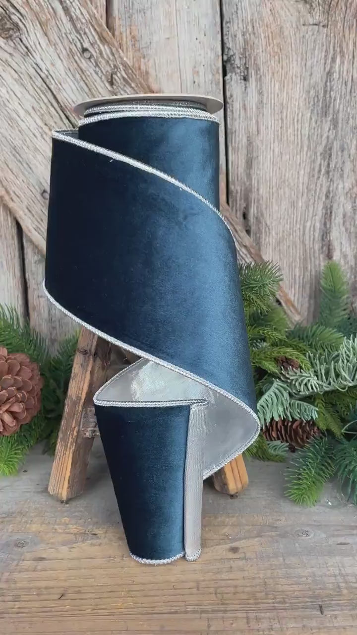 4" Dark Blue Velvet Ribbon, Christmas Ribbon