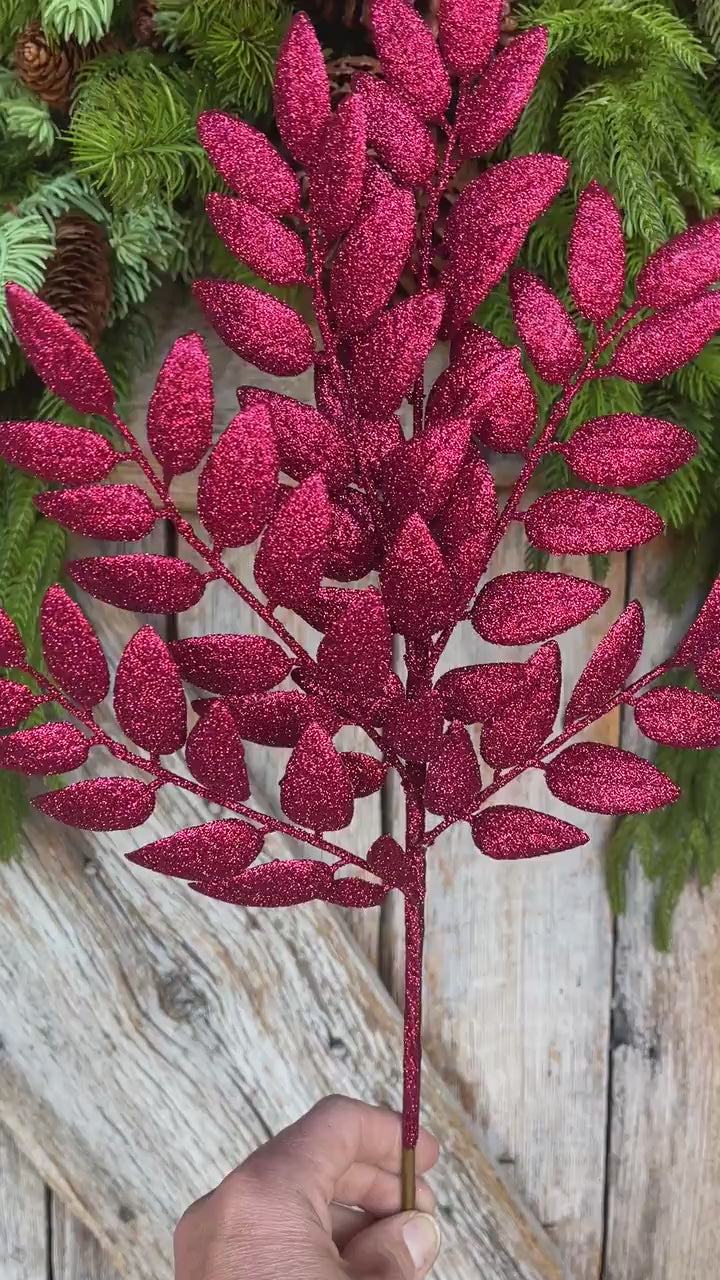 22" Burgundy Honey Locust Spray, Christmas Spray, Burgundy Christmas Tree Spray,