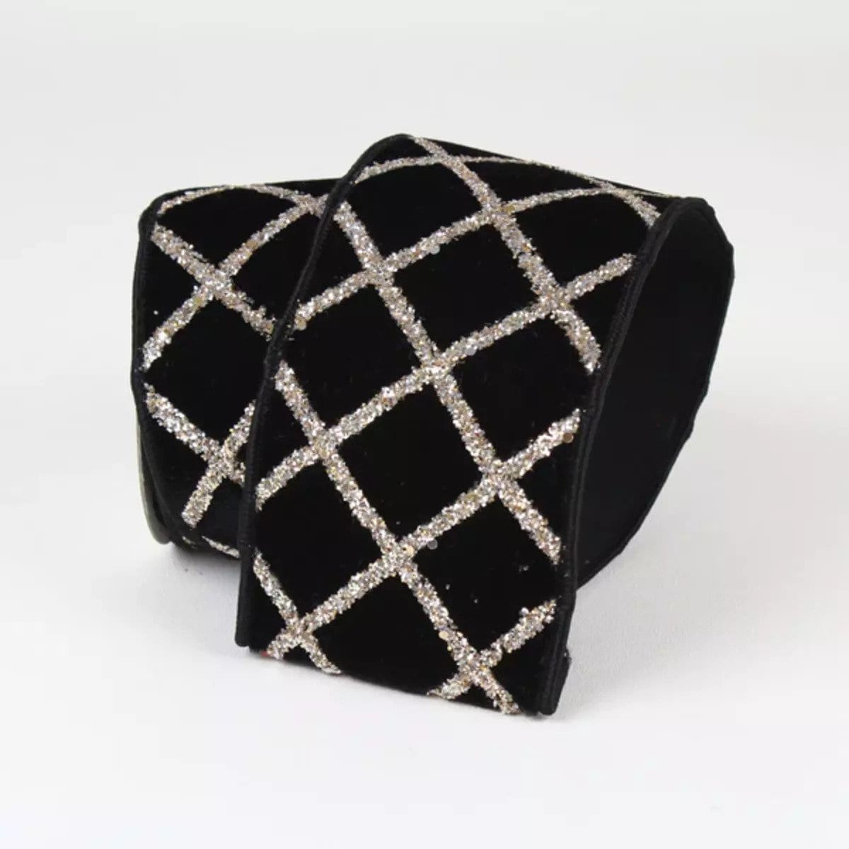 5 Yards, Black velvet ribbon, VELVET GLITTER LATTICE – Joycie Lane Designs