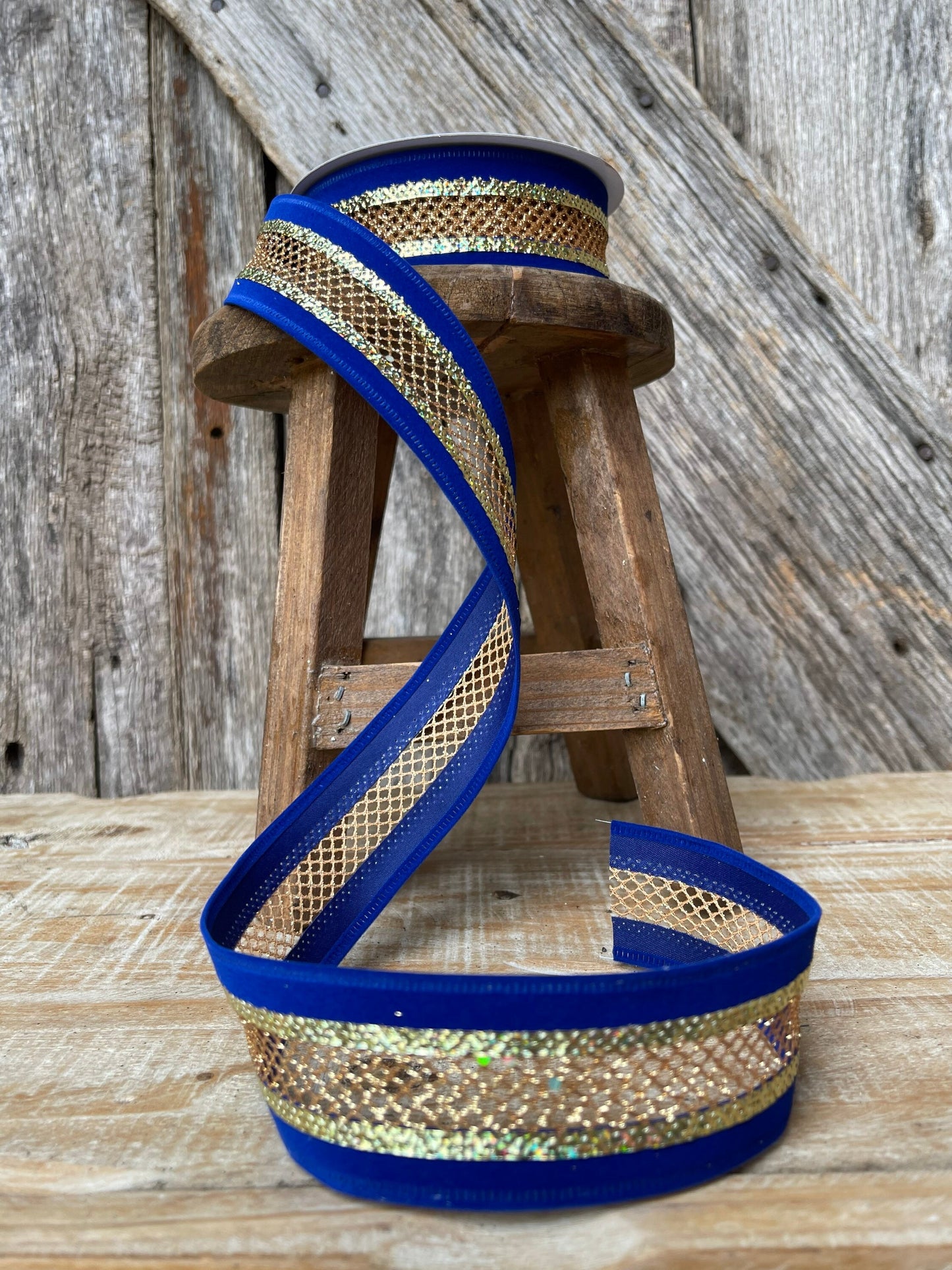 Blue ribbon, blue gold ribbon, Christmas ribbon