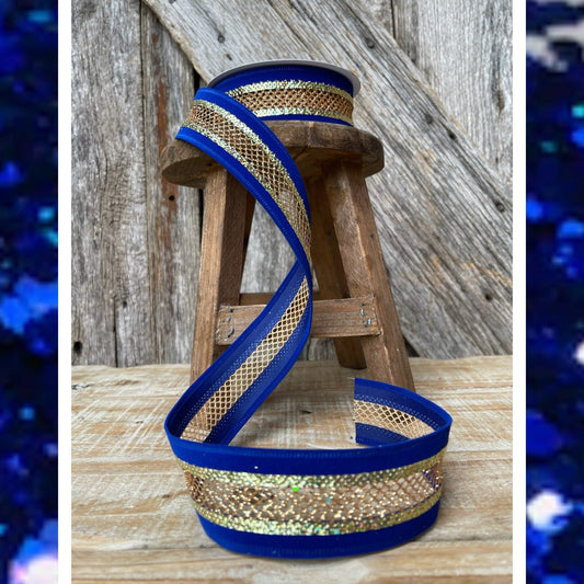 Blue ribbon, blue gold ribbon, Christmas ribbon