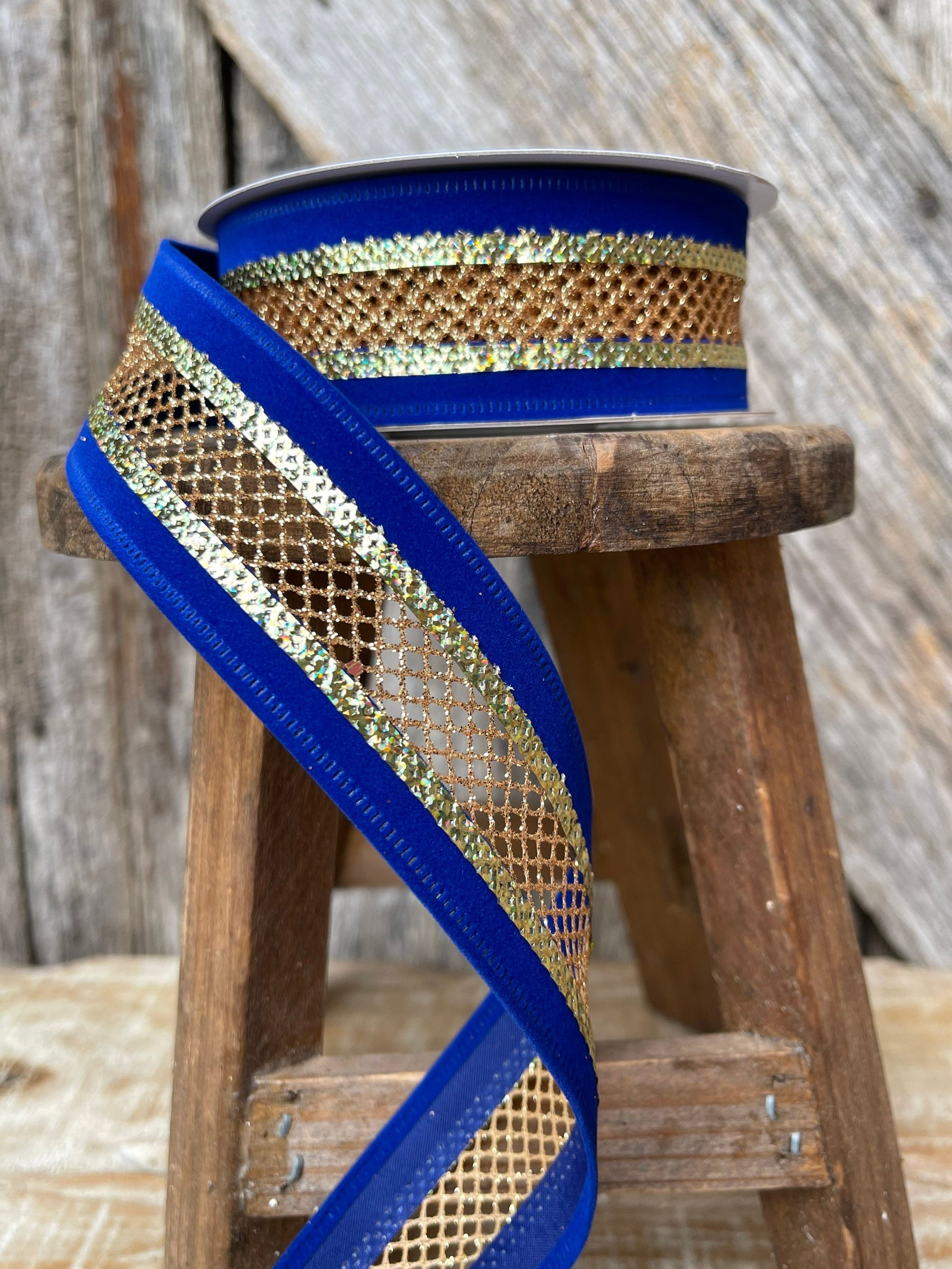 Blue ribbon, blue gold ribbon, Christmas ribbon