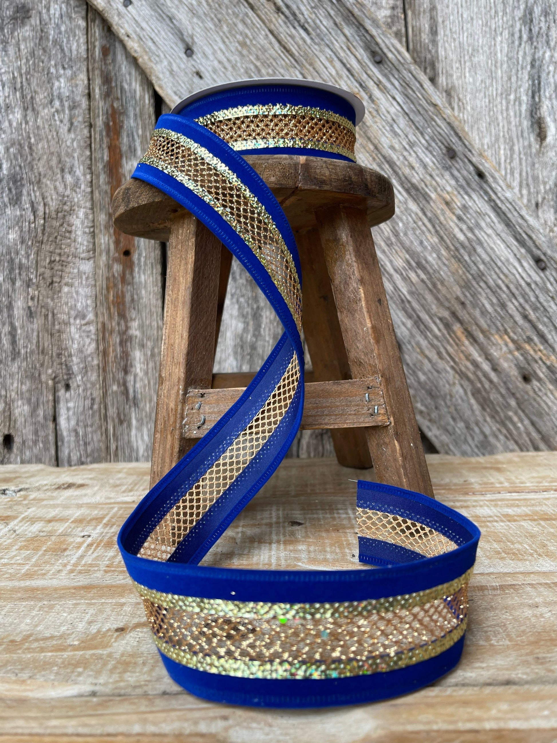 Blue ribbon, blue gold ribbon, Christmas ribbon