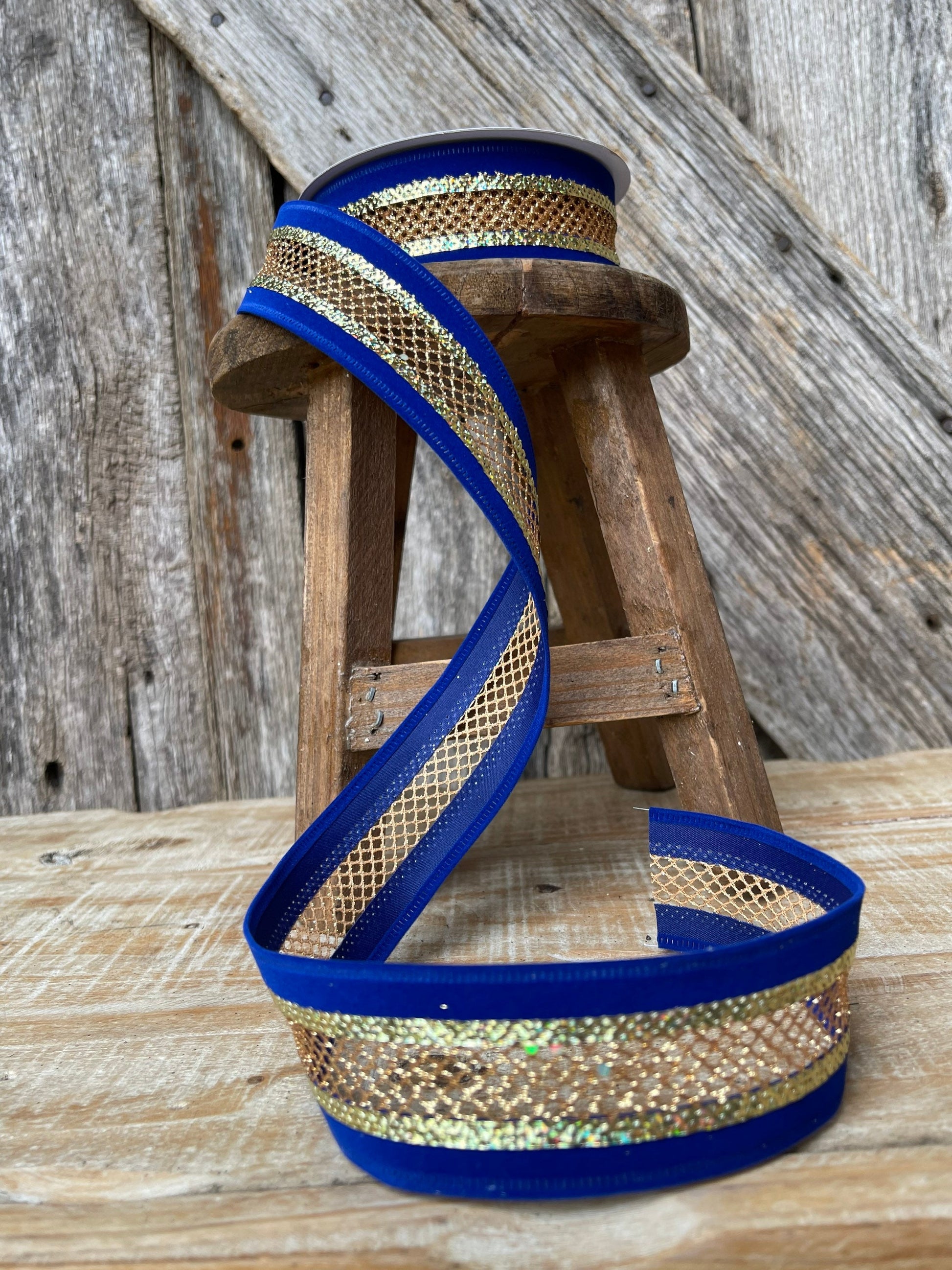 Blue ribbon, blue gold ribbon, Christmas ribbon