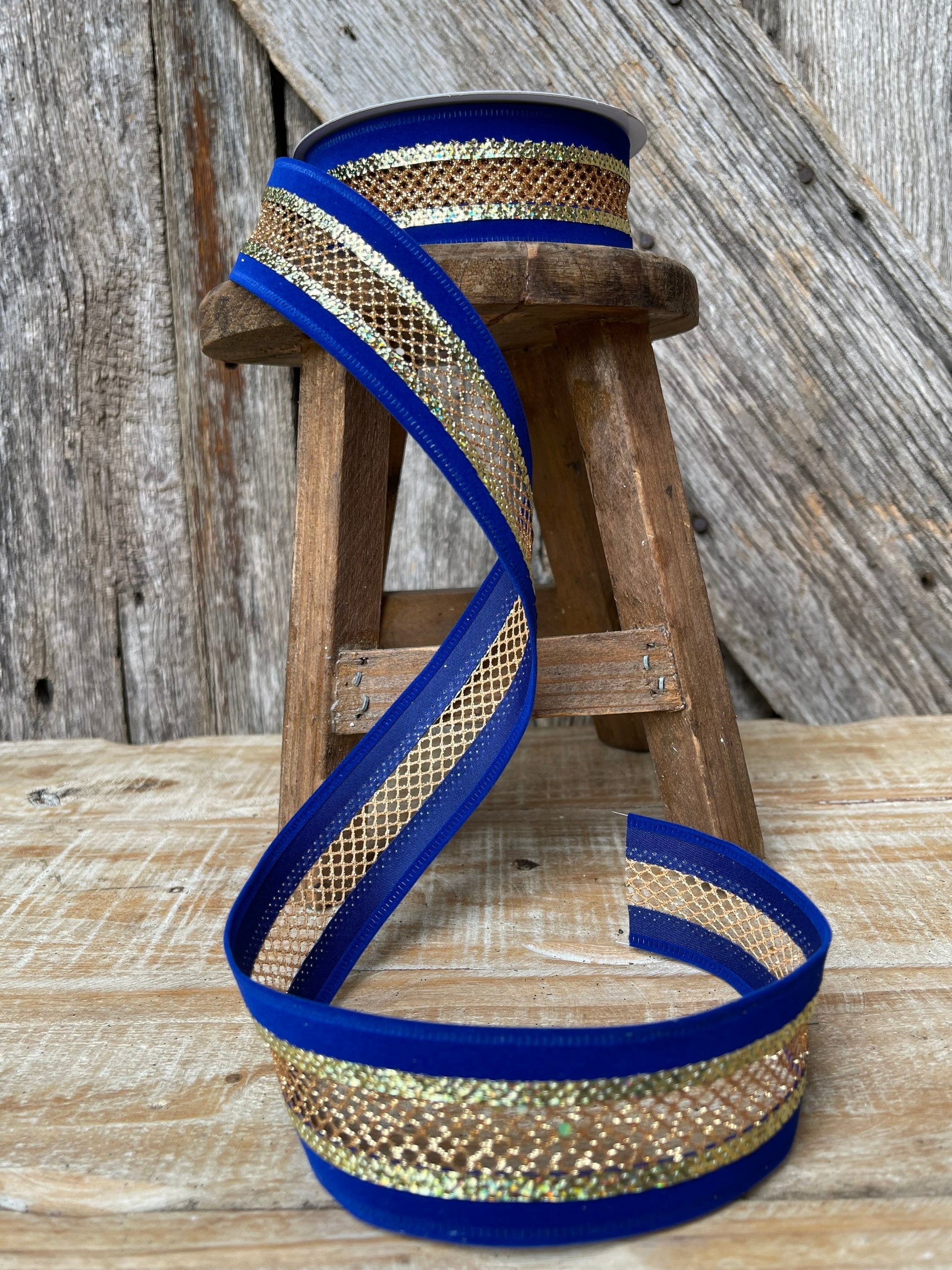 Blue ribbon, blue gold ribbon, Christmas ribbon