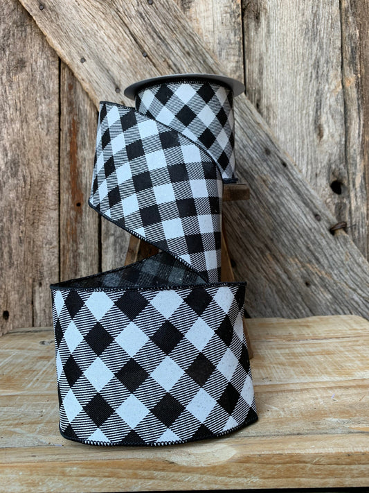 Farrisilk ribbon, black and white plaid ribbon, luxury ribbon, plaid ribbon, black and white ribbon, 4 inch ribbon, fall, Christmas