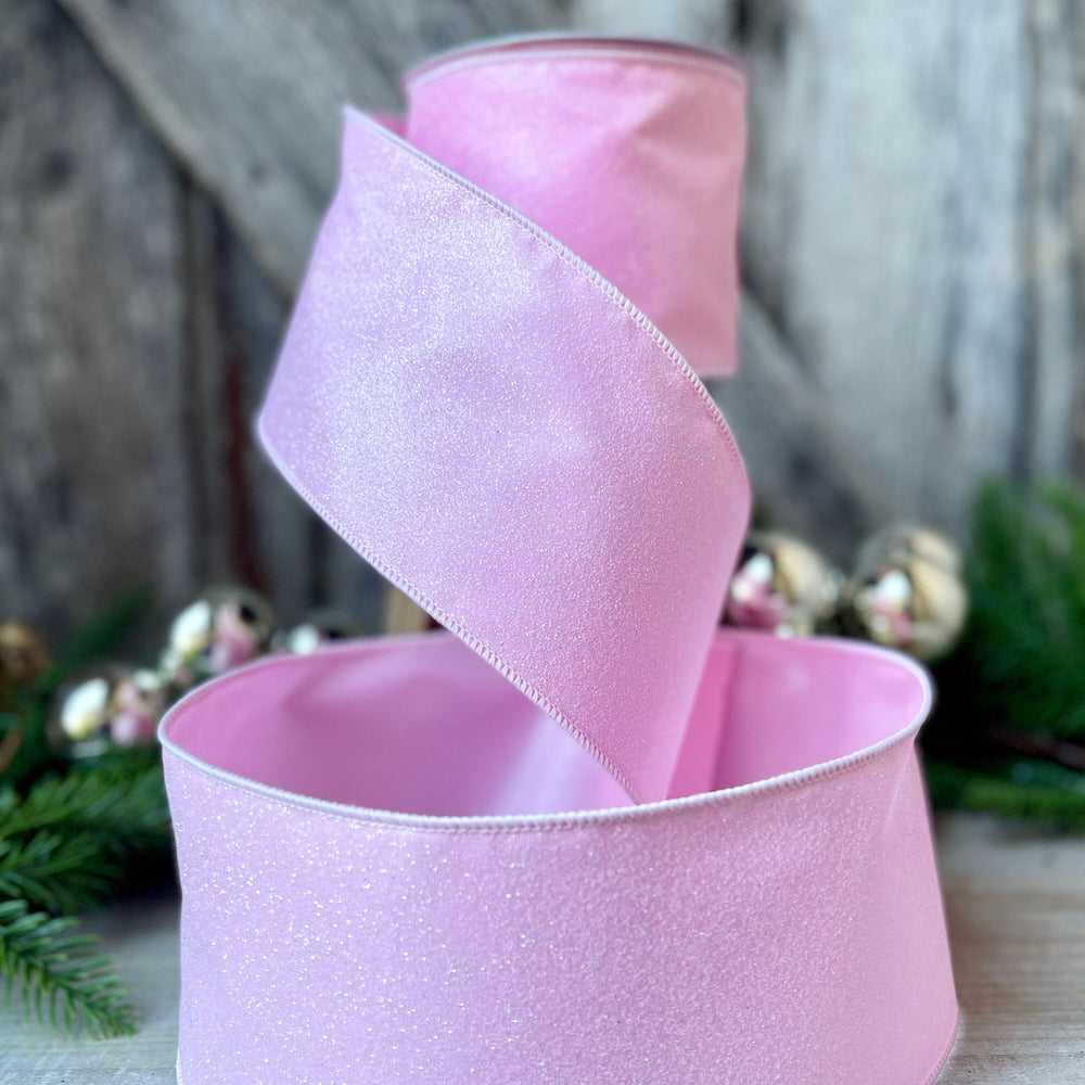 4” Pink Sugar Candy Ribbon, Farrisilk ribbon, wired ribbon