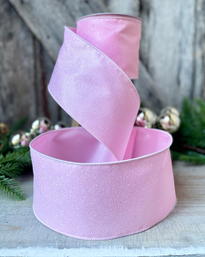 4” Pink Sugar Candy Ribbon, Farrisilk ribbon, wired ribbon