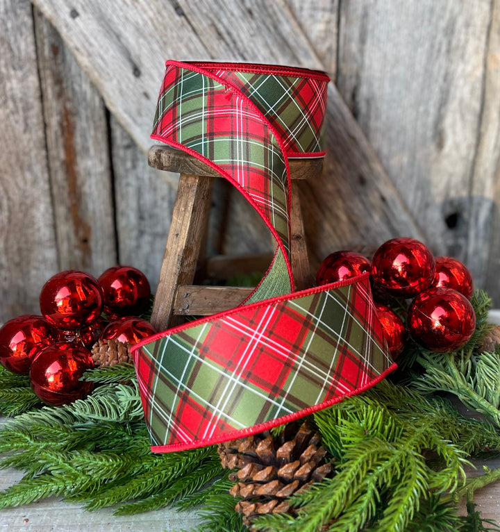 2.5" Red Green Plaid Ribbon, Farrisilk Ribbon