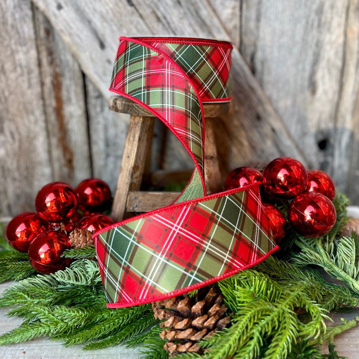 2.5" Red Green Plaid Ribbon, Farrisilk Ribbon