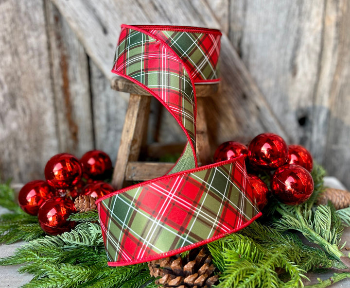 2.5" Red Green Plaid Ribbon, Farrisilk Ribbon