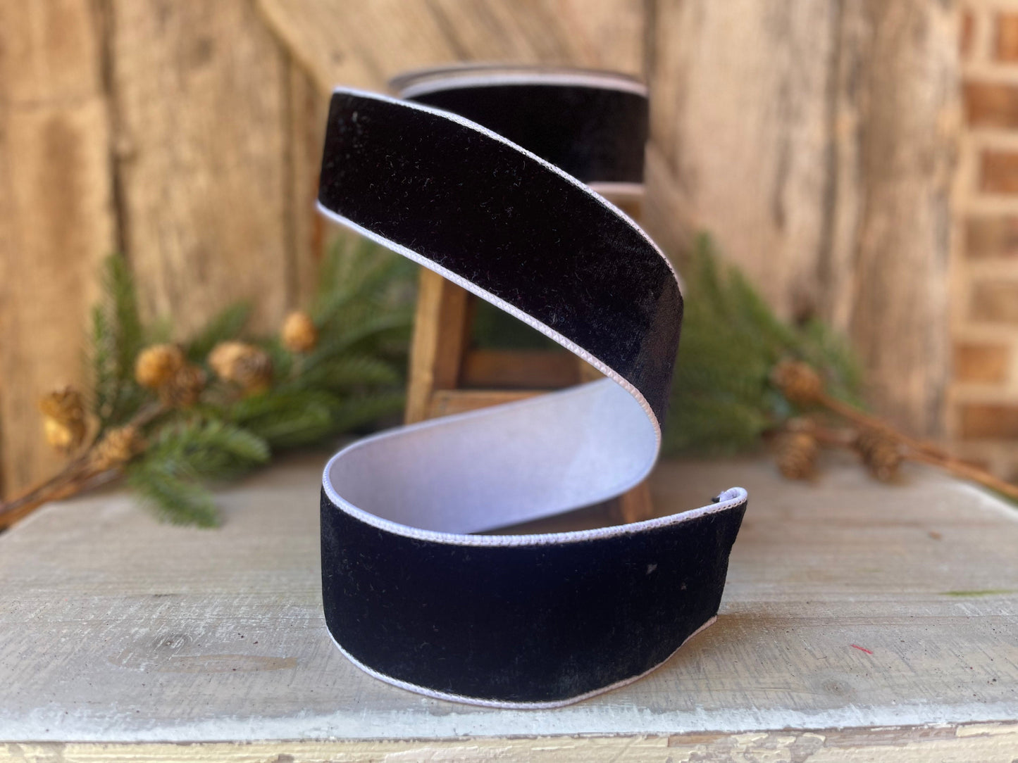 Black and white velvet, 2.5" wired black velvet