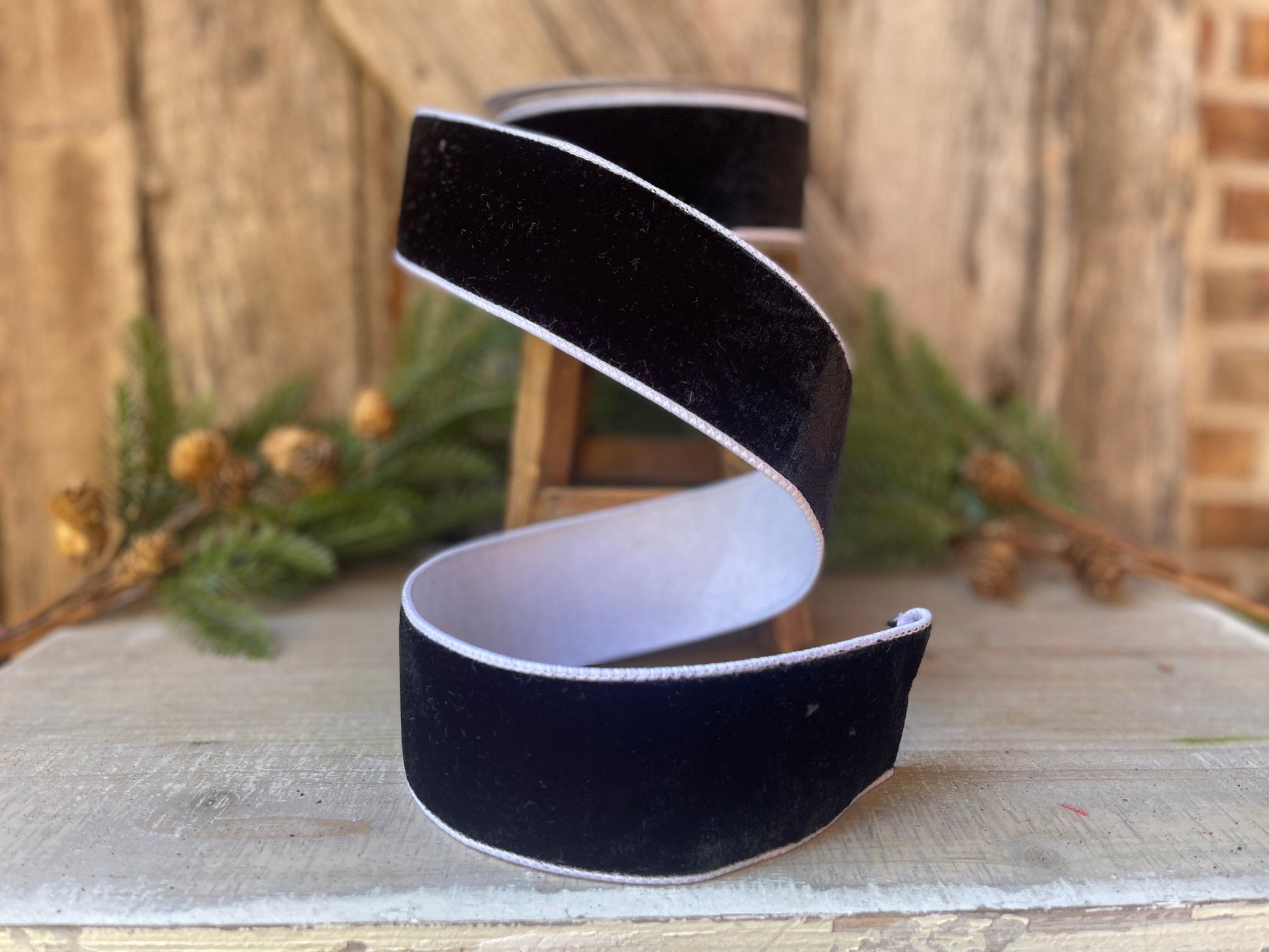 Black and white velvet, 2.5" wired black velvet