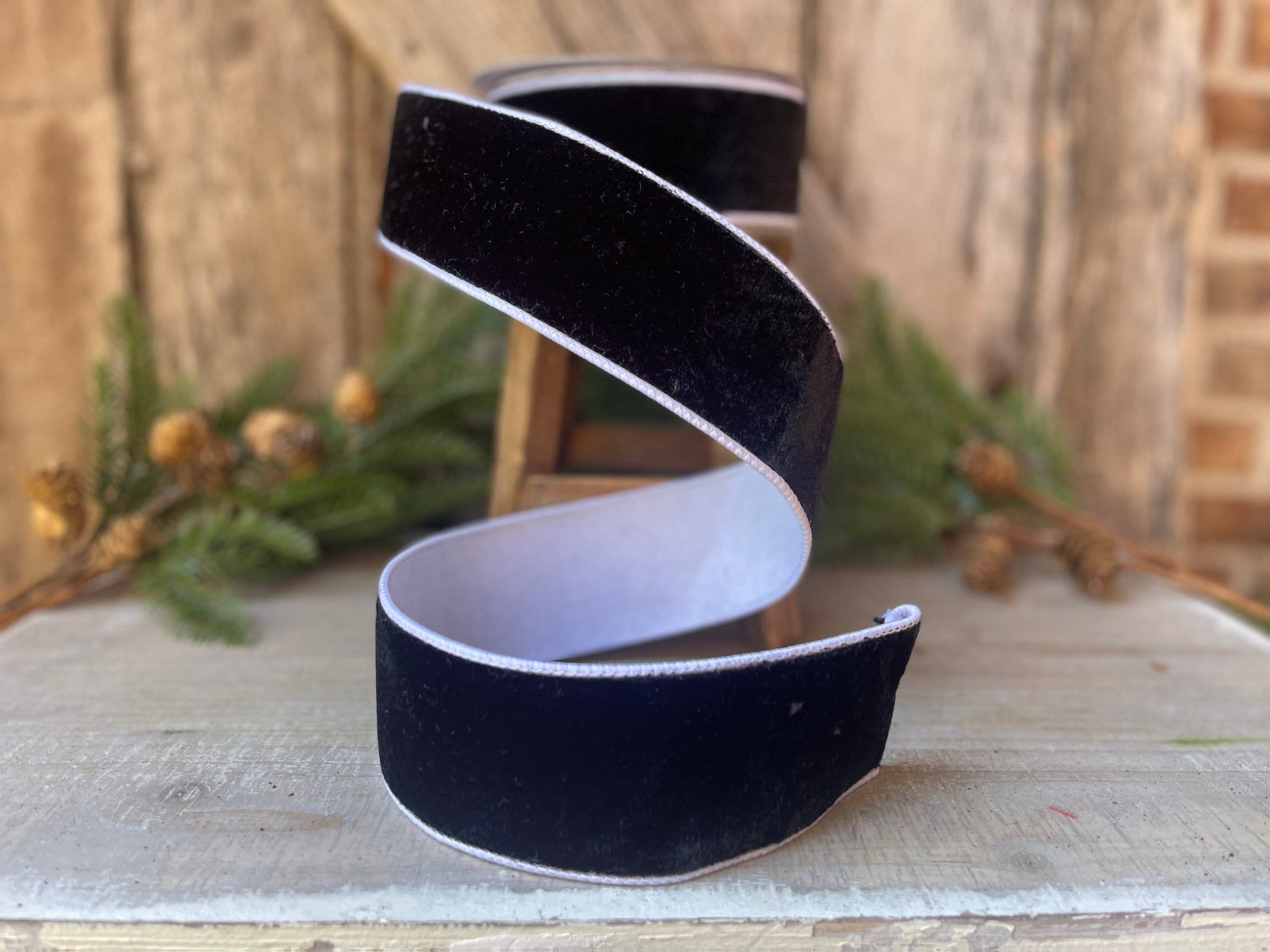 Black and white velvet, 2.5" wired black velvet