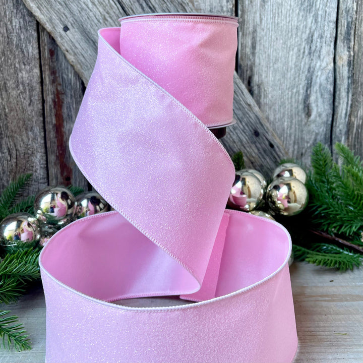4” Pink Sugar Candy Ribbon, Farrisilk ribbon, wired ribbon