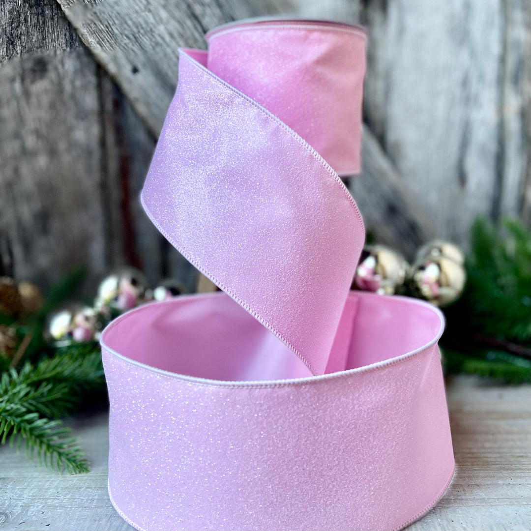 4” Pink Sugar Candy Ribbon, Farrisilk ribbon, wired ribbon