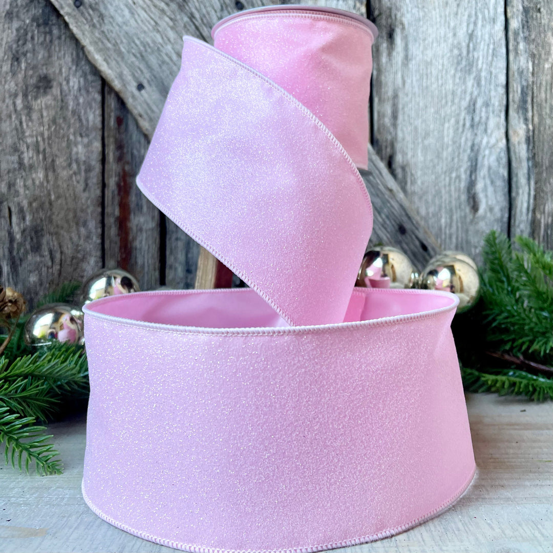 4” Pink Sugar Candy Ribbon, Farrisilk ribbon, wired ribbon