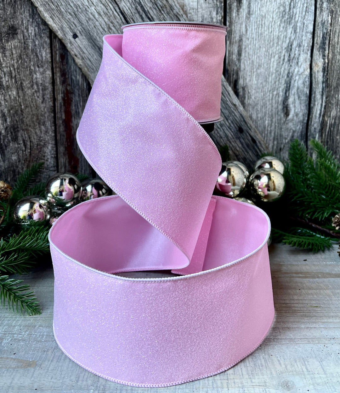 4” Pink Sugar Candy Ribbon, Farrisilk ribbon, wired ribbon