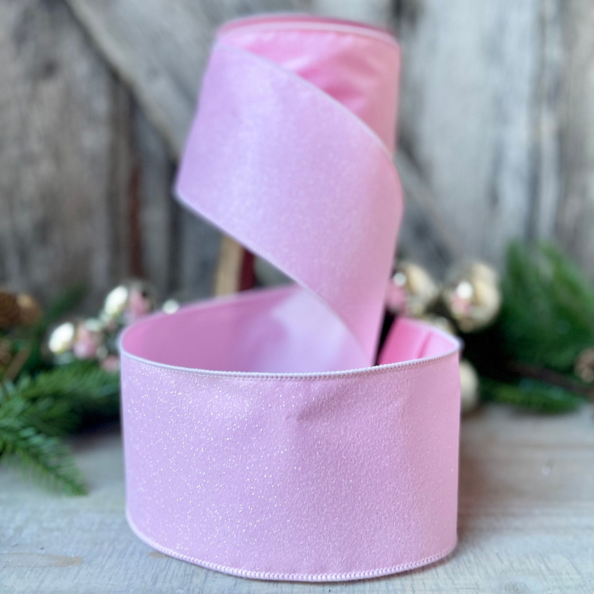 4” Pink Sugar Candy Ribbon, Farrisilk ribbon, wired ribbon