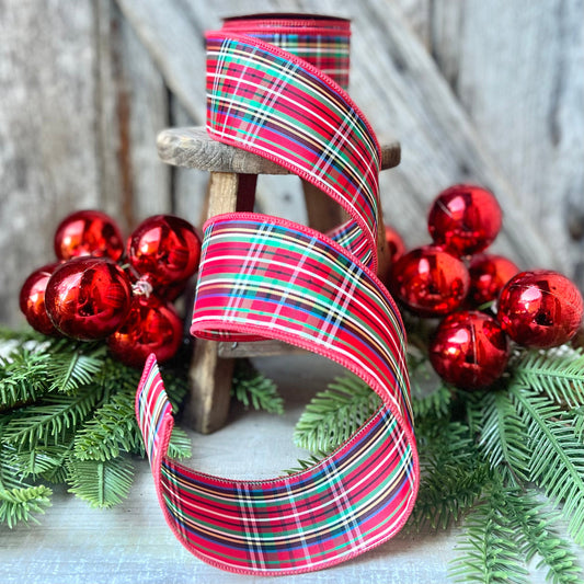 Christmas plaid ribbon, red plaid ribbon, 2.5 inch ribbon
