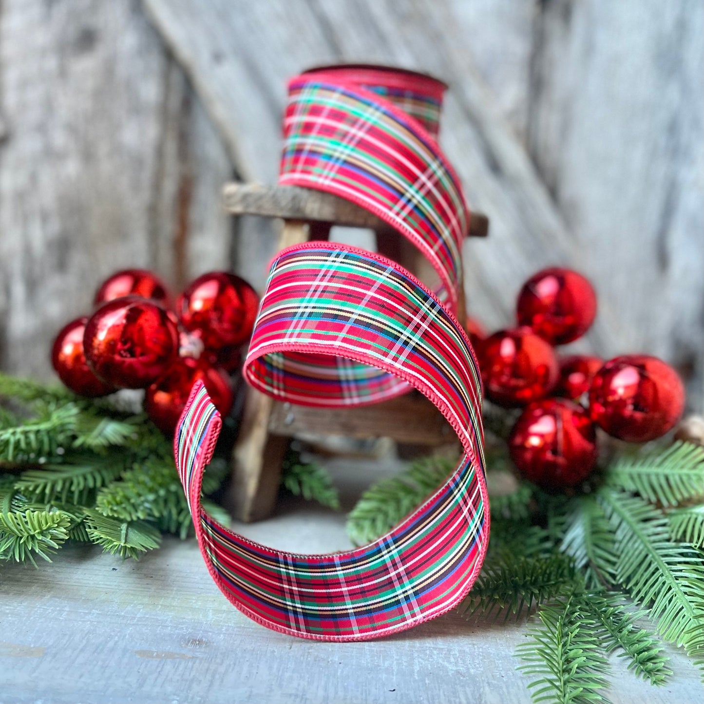 Christmas plaid ribbon, red plaid ribbon, 2.5 inch ribbon
