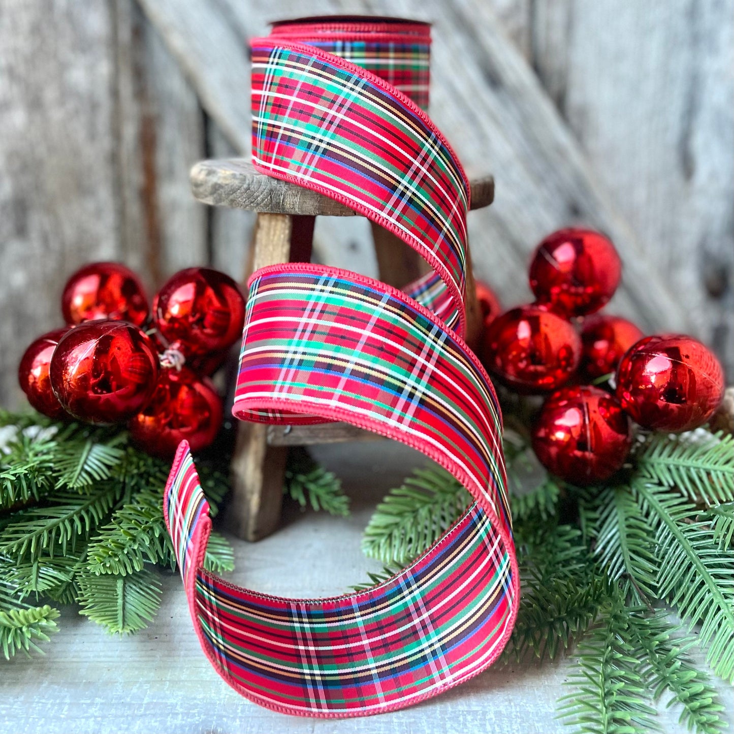 Christmas plaid ribbon, red plaid ribbon, 2.5 inch ribbon