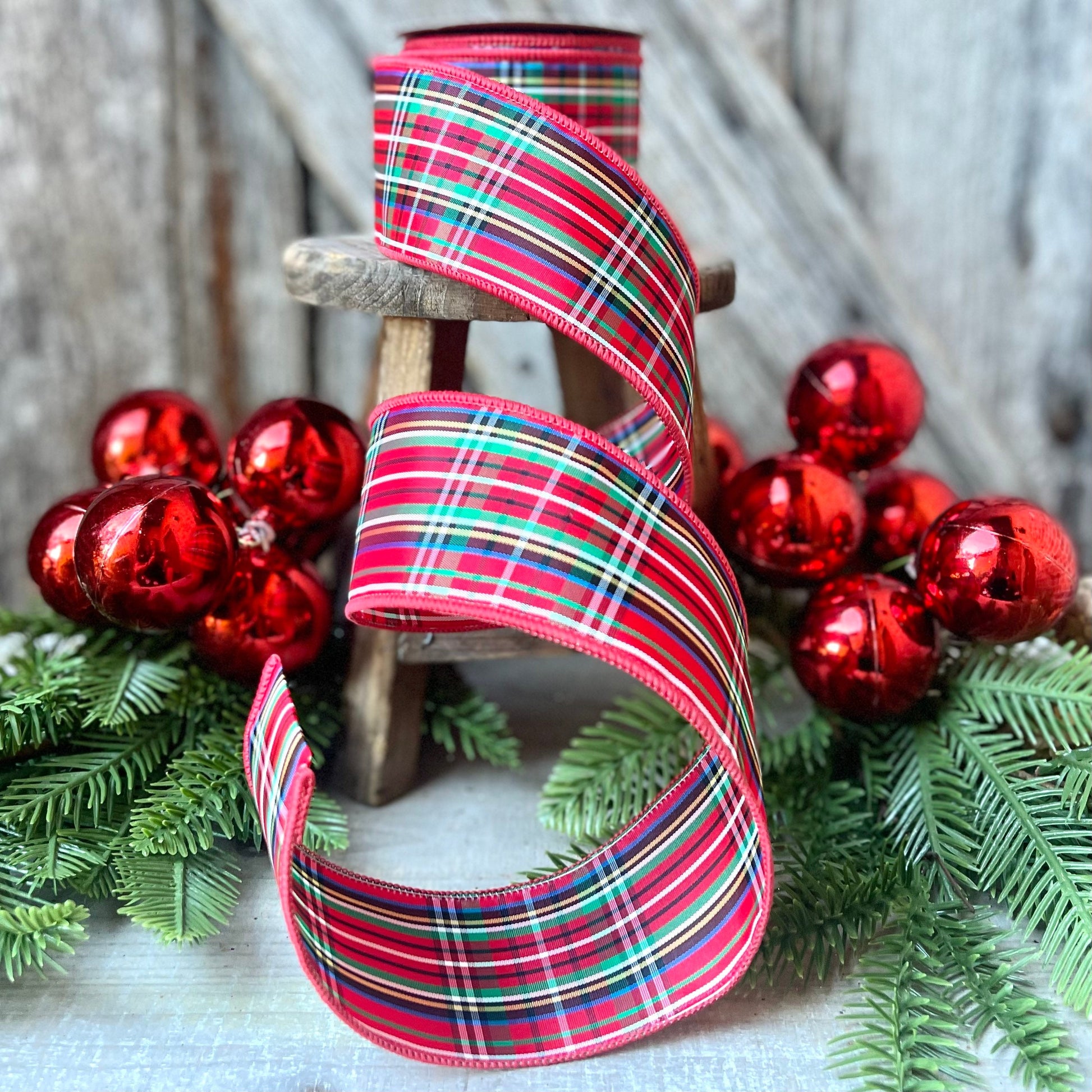 Christmas plaid ribbon, red plaid ribbon, 2.5 inch ribbon