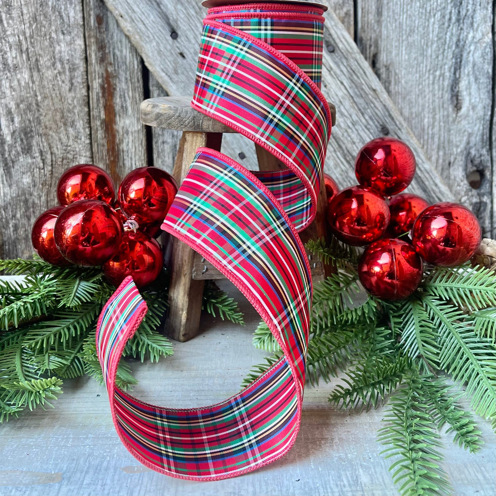 Christmas plaid ribbon, red plaid ribbon, 2.5 inch ribbon