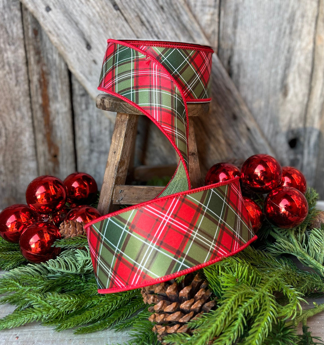 2.5" Red Green Plaid Ribbon, Farrisilk Ribbon