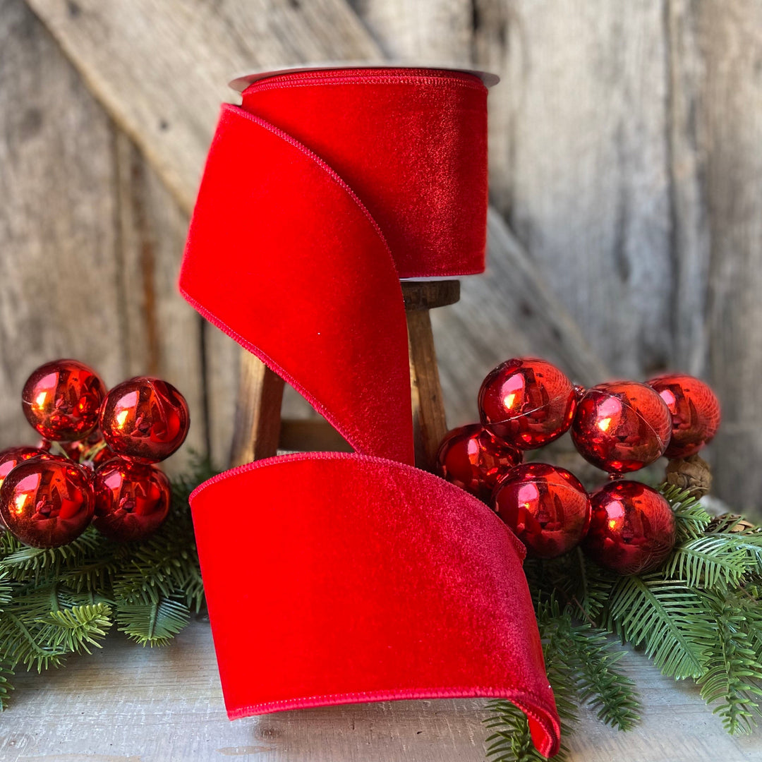 4" Farrisilk Red Velvet, Christmas Tree Ribbon