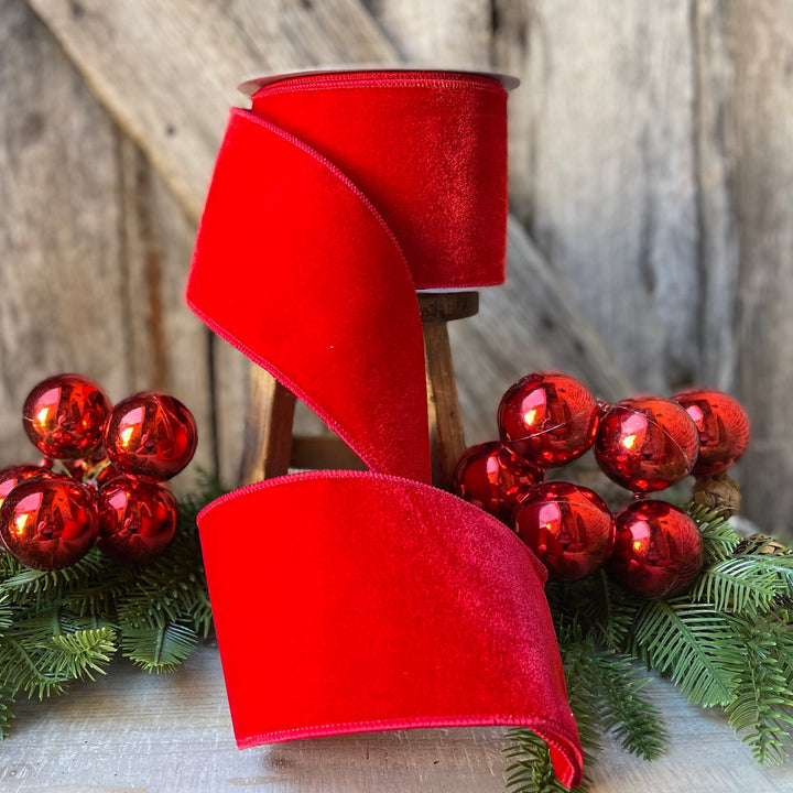 4" Farrisilk Red Velvet, Christmas Tree Ribbon