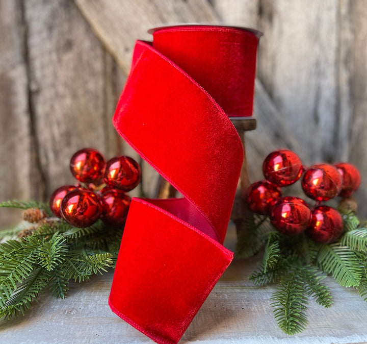 4" Farrisilk Red Velvet, Christmas Tree Ribbon