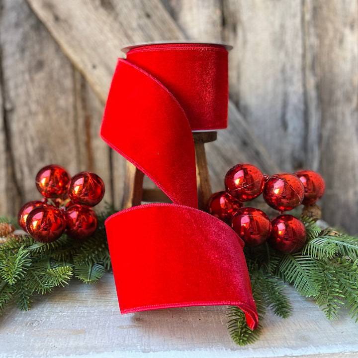 4" Farrisilk Red Velvet, Christmas Tree Ribbon