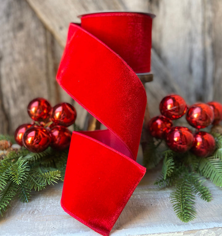4" Farrisilk Red Velvet, Christmas Tree Ribbon