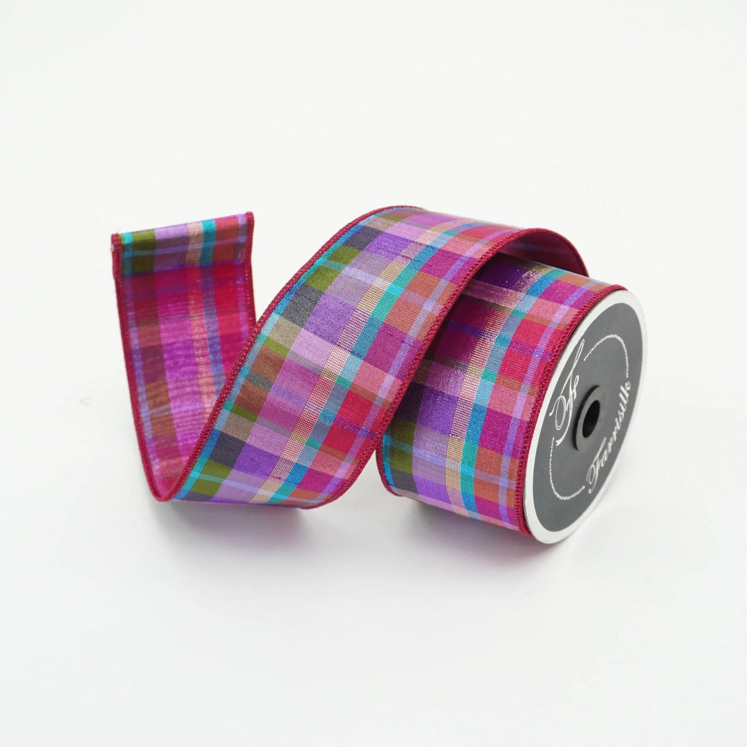2.5" Christmas Pastel Candy Plaid Ribbon, Farrisilk Ribbon, Christmas Tree