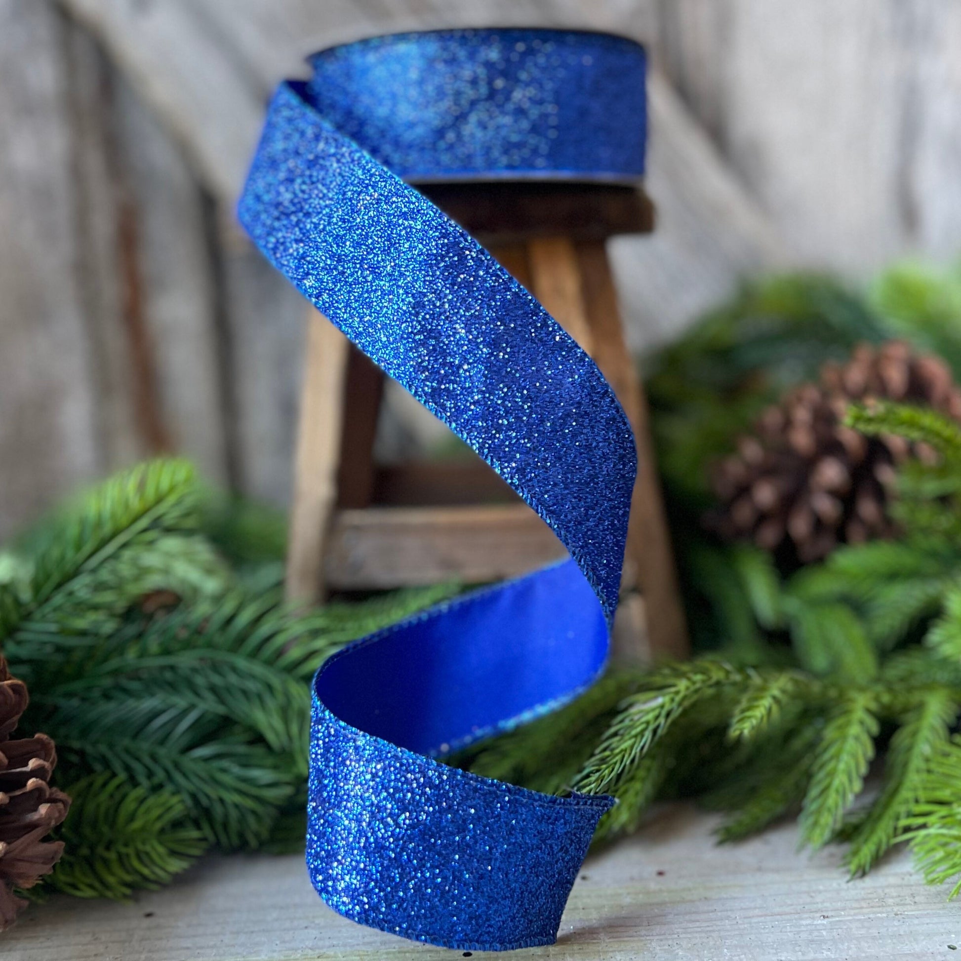 1.5" Royal Blue Diamond Dust ribbon, blue