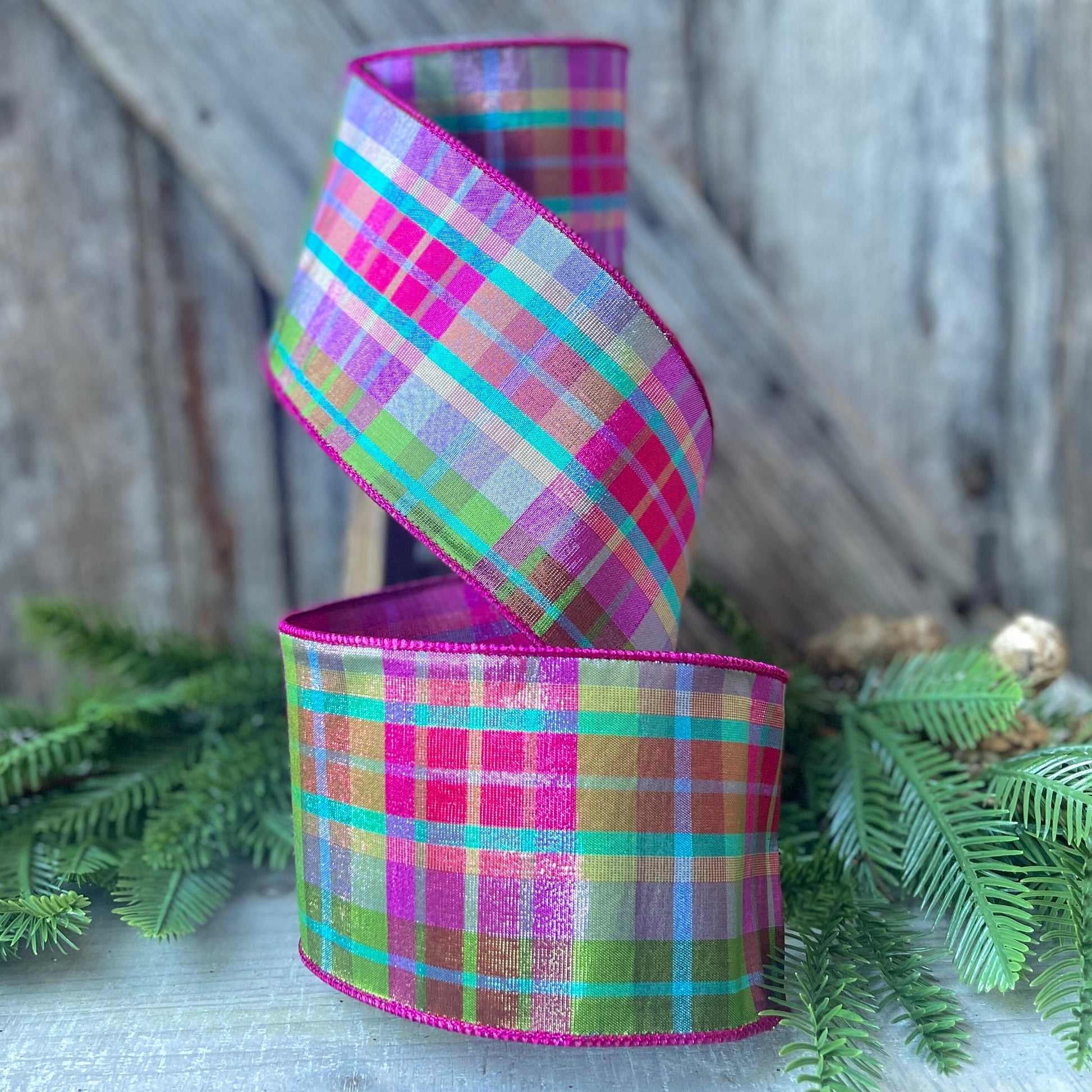 4" Christmas Pastel Candy Plaid Ribbon, Farrisilk Ribbon, Christmas Tree