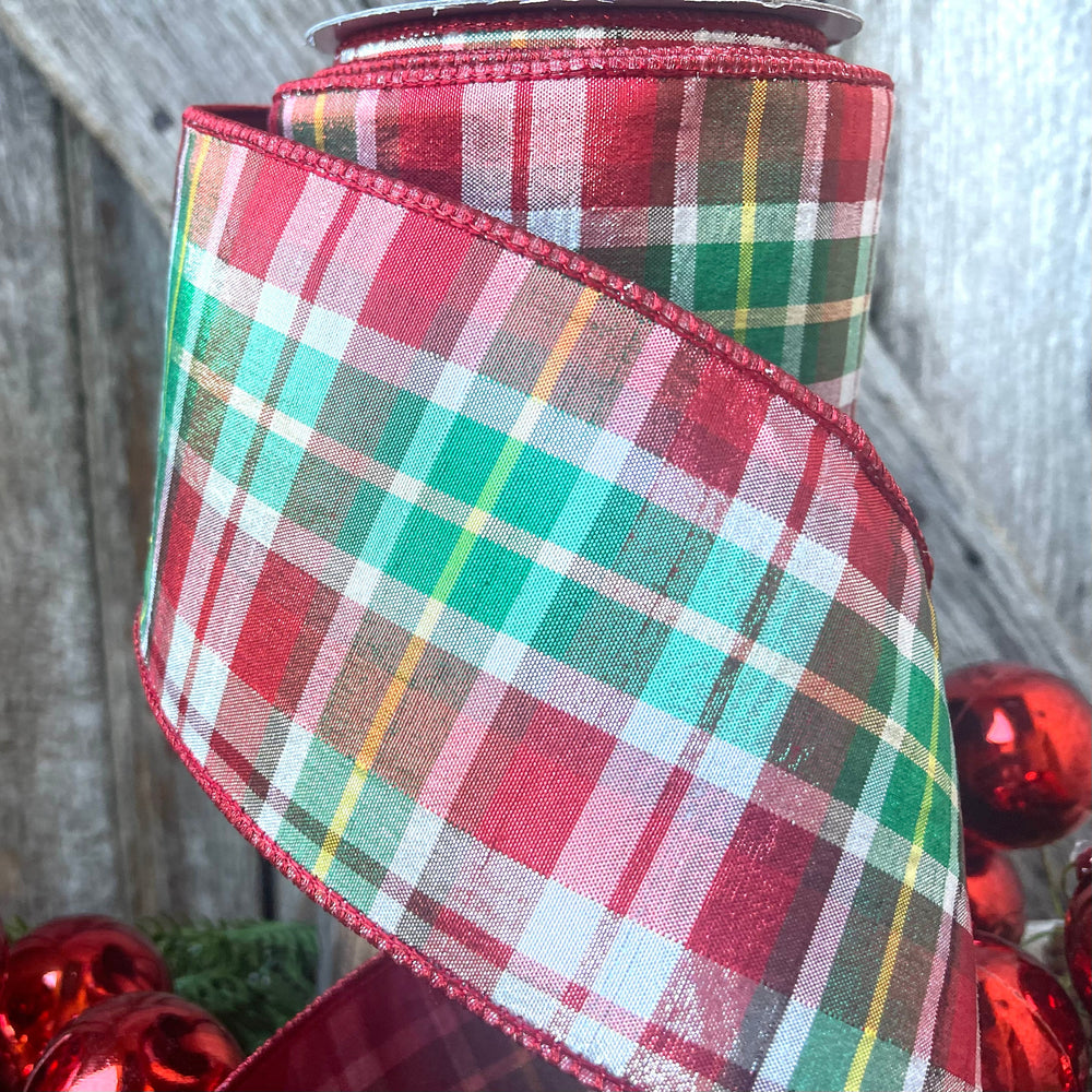 4" Christmas Plaid Ribbon, Farrisilk Ribbon