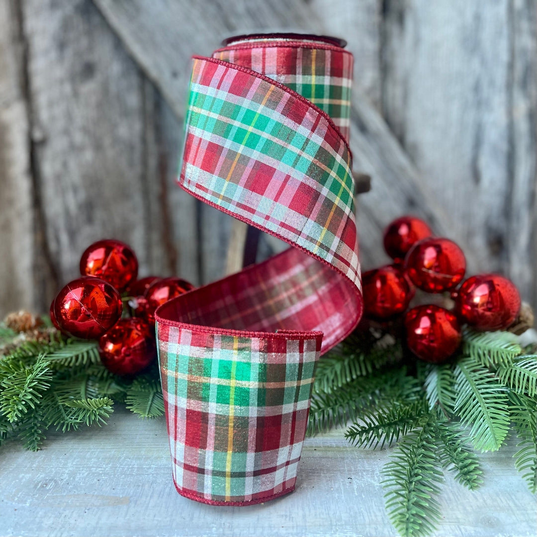 4" Christmas Plaid Ribbon, Farrisilk Ribbon, Christmas Tree Ribbon