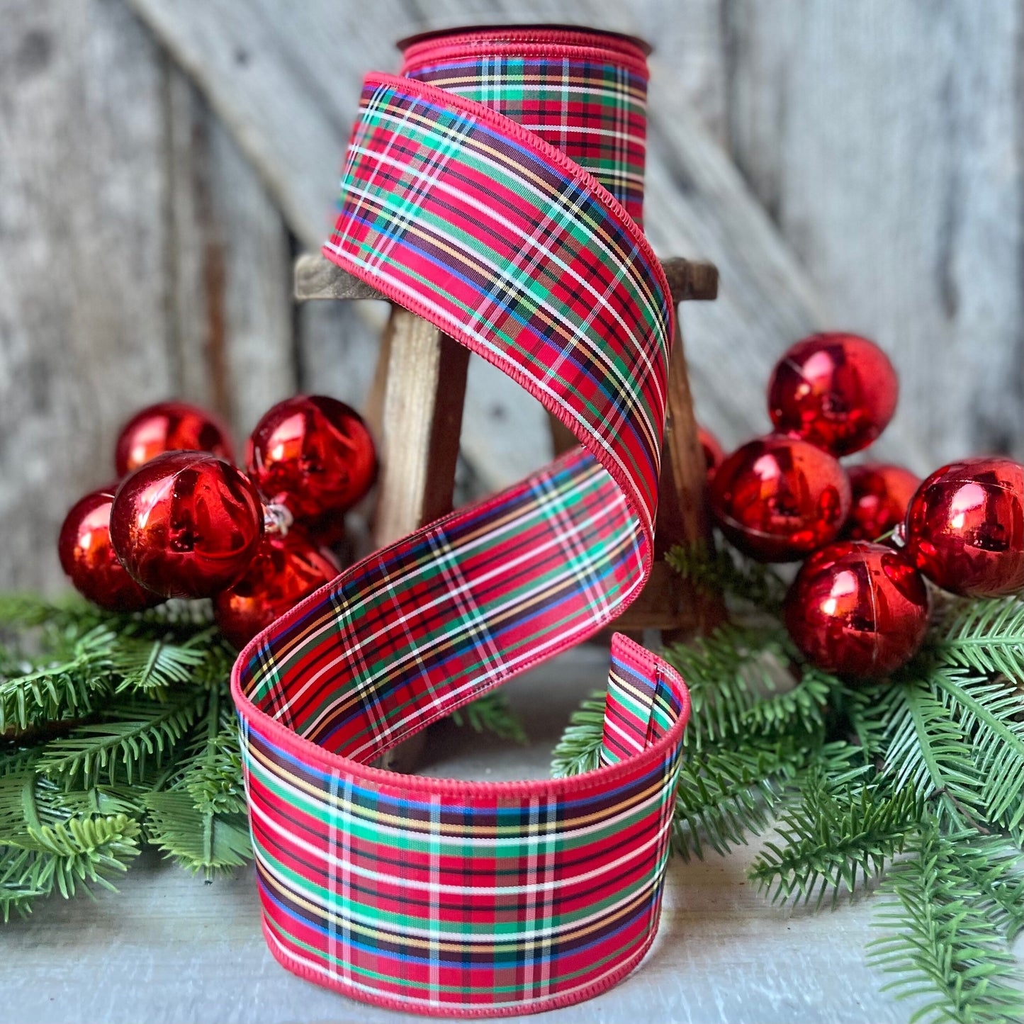 Christmas plaid ribbon, red plaid ribbon, 2.5 inch ribbon