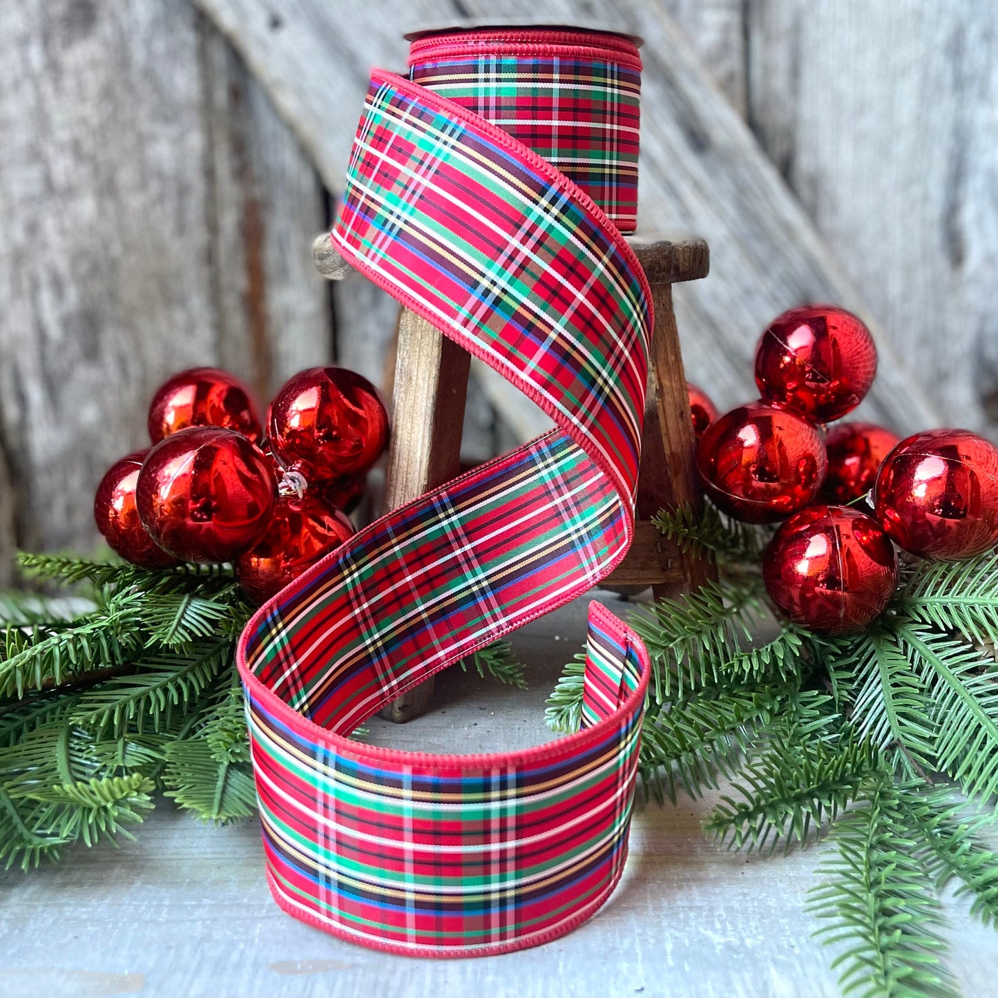Christmas plaid ribbon, red plaid ribbon, 2.5 inch ribbon