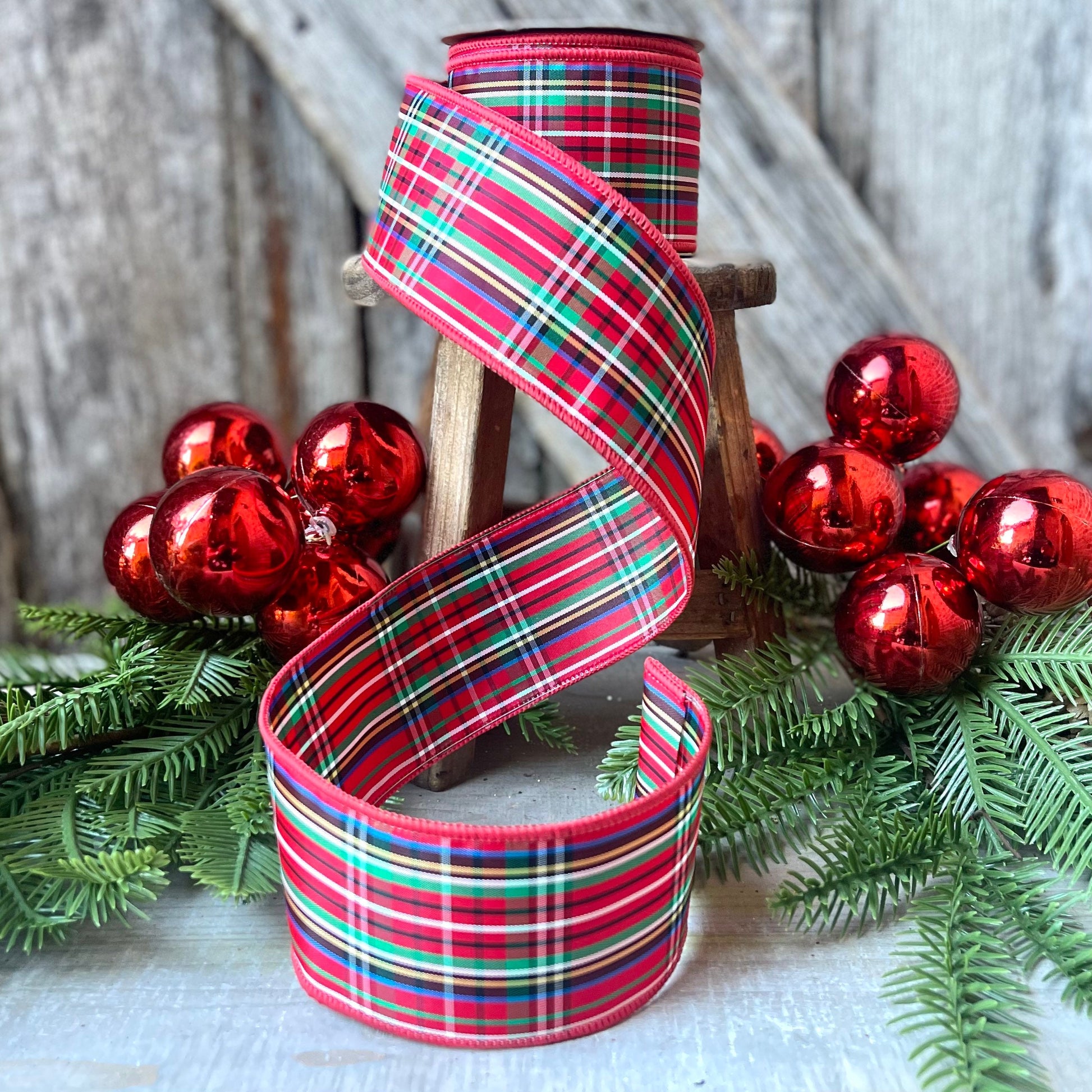 Christmas plaid ribbon, red plaid ribbon, 2.5 inch ribbon